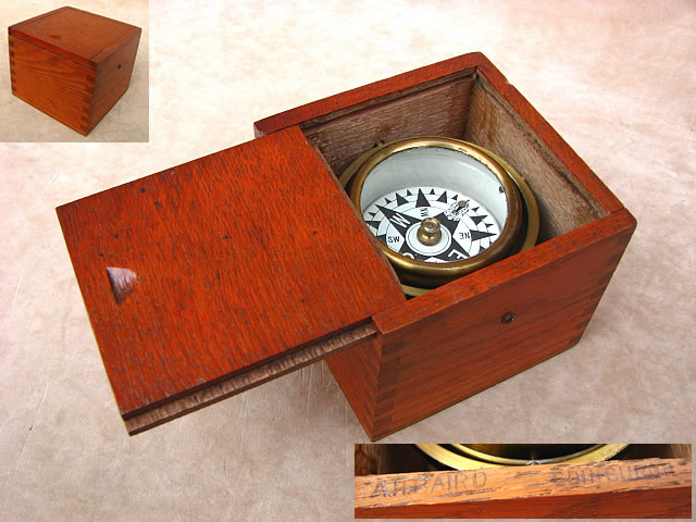 A H Baird Edinburgh late 19th century mahogany cased small boat compass